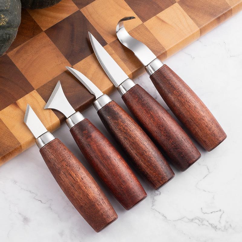 Woodworking Project - ชุดสิ่วแกะสลักไม้ 5 ชิ้น - เครื่องมือตัดไม้มืออาชีพสำหรับงานแกะสลักและปอกไม้ DIY