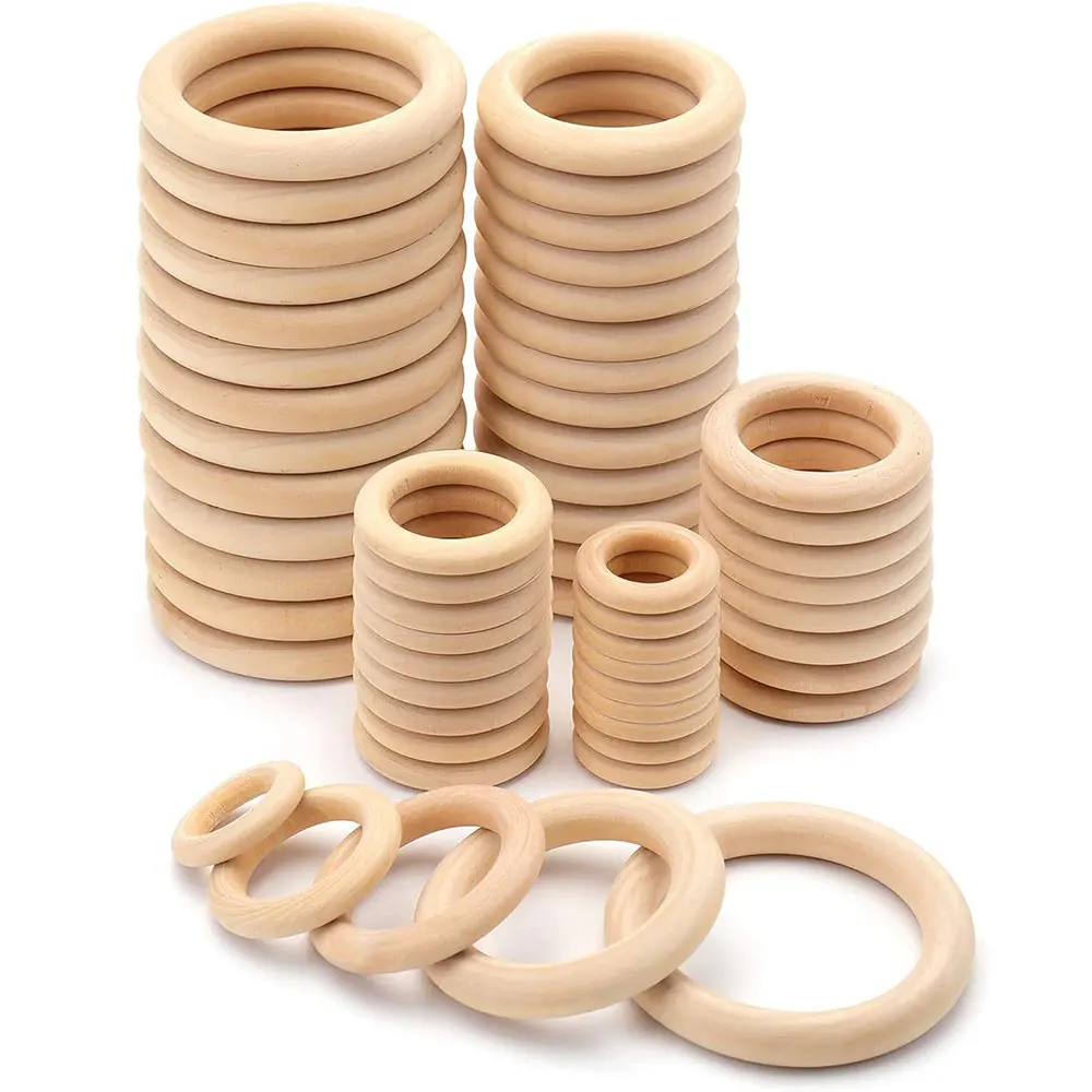 Woodworking Joint Types - วงแหวนไม้เนื้อแข็งแบบยังไม่เสร็จขนาด 15-100 มม. วงแหวนไม้ธรรมชาติสำหรับงานถักมาคราเม่ DIY งานฝีมือ