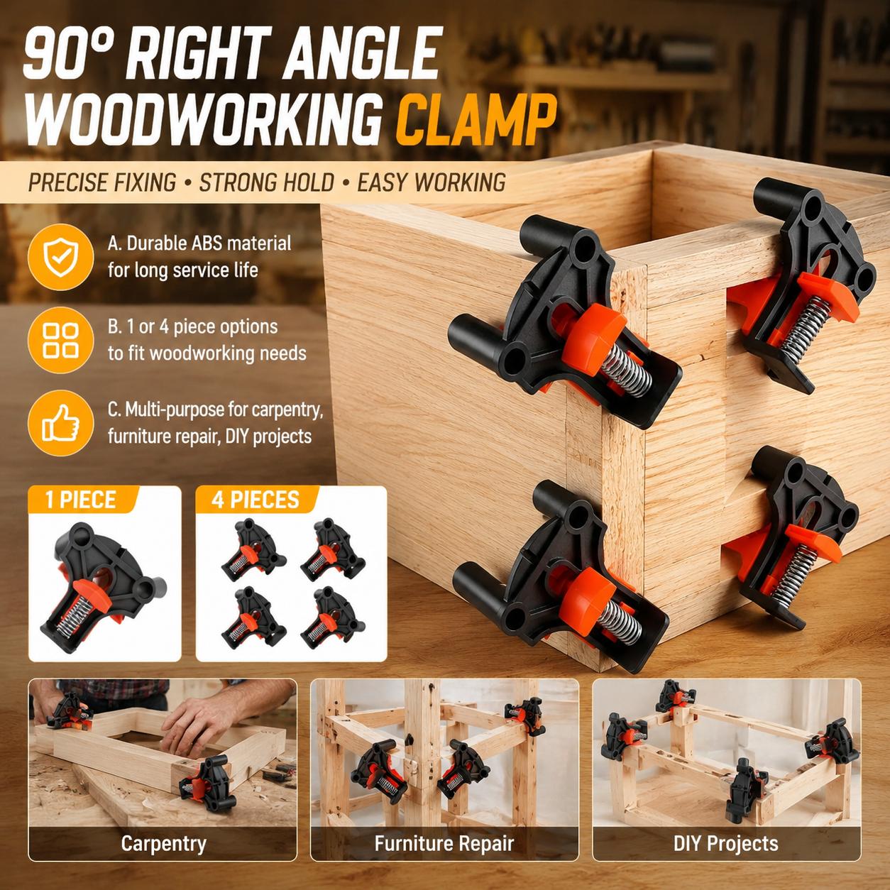 Furniture And Woodworking - ชุดอุปกรณ์ยึดมุมฉาก 90 องศา สำหรับงานไม้ระดับพรีเมียม สำหรับประกอบตู้ กรอบรูป