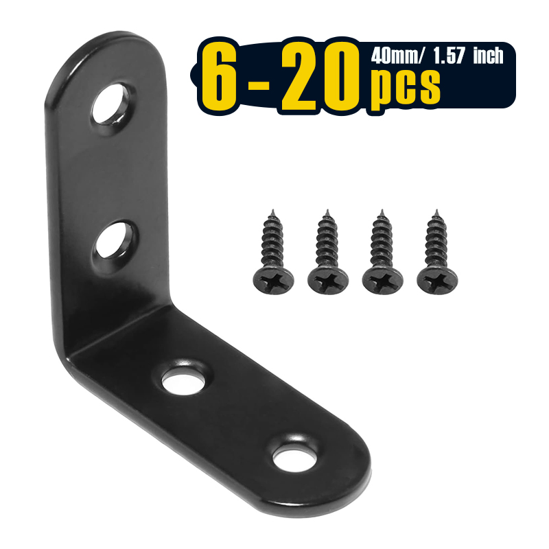 Woodworking Joint Types - เหล็กฉากยึดมุมสีดำ 6-20 ชิ้น, ฉากยึดมุมฉากสแตนเลสขนาด 40 มม.,