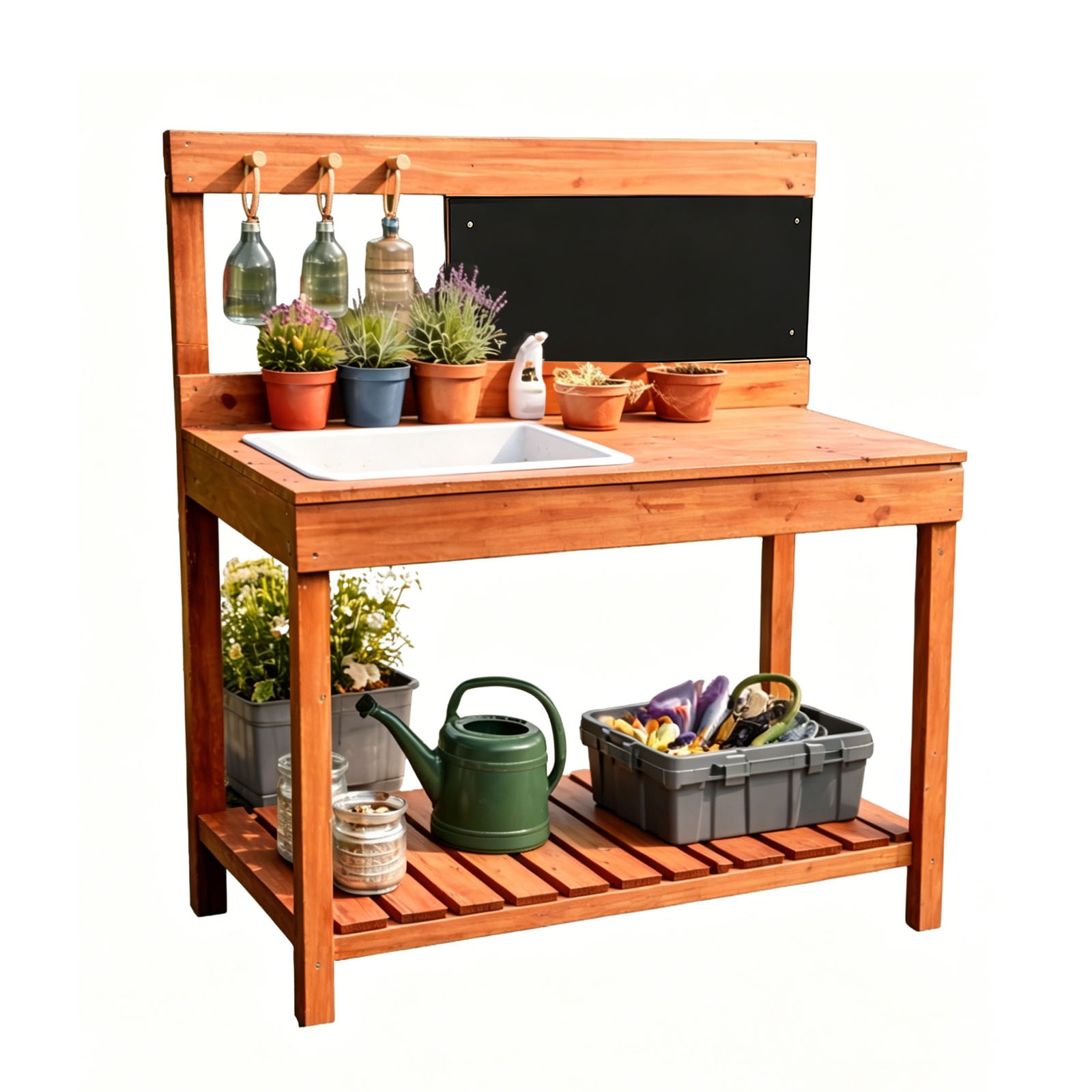 Workbench Woodworking - โต๊ะปลูกต้นไม้ไม้สำหรับเด็ก ใช้ได้ทั้งภายนอกและภายในบ้าน โต๊ะทำงานปลูกต้นไม้ในสวน อุปกรณ์การเรียนรู้วิทยาศาสตร์สำหรับเด็ก
