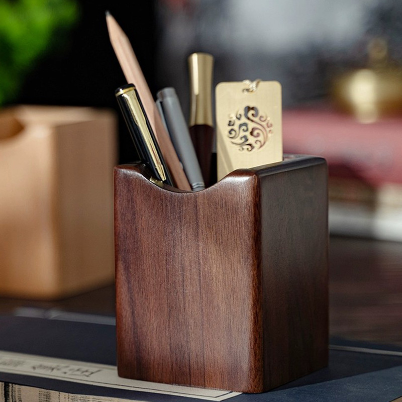 Woodworking School - กล่องเก็บของปากกาเจลวอลนัทธรรมชาติถุงใส่เครื่องเขียนที่วางปากกาไม้เครื่องเขียนสำหรับใช้ในสำนักงานอุปกรณ์การเรียน