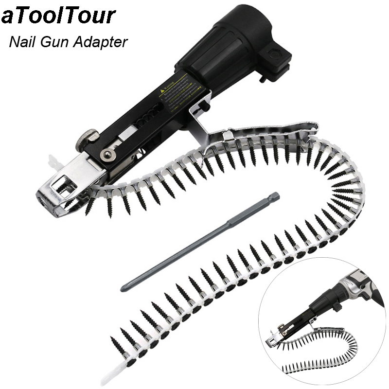 Woodworking Nail Gun - Bor Listrik อะแดปเตอร์อัตโนมัติสกรูโซ่เล็บอะแดปเตอร์ปืนหัวฉีดงานไม้เครื่องมือไขควงไร้สายสิ่งที่แนบมา
