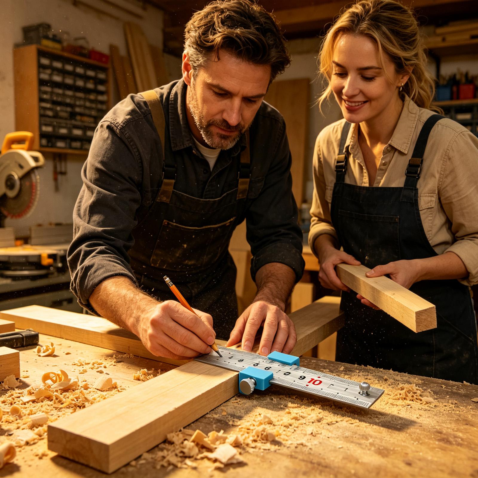 Woodworking Workshop - เครื่องมือช่างไม้ ไม้บรรทัดวัดระยะ ไม้บรรทัดวัดขนาด บล็อกกำหนดตำแหน่ง ไม้บรรทัดเหล็กสำหรับงานไม้ ใช้ในงานก่อสร้างและเวิร์คช็อปที่บ้าน